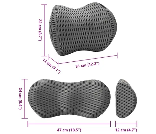 Spilvens Ar Spilvenu Regulējams 2 Pcs Pelēka 4D Siets Vidaxl