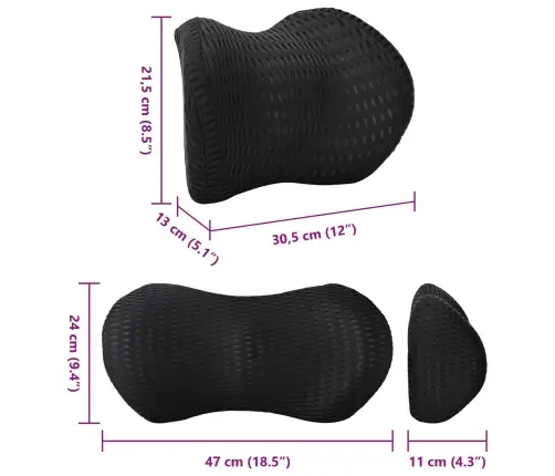 Spilvens Ar Spilvenu Regulējams 2 Pcs Melna 4D Siets Vidaxl