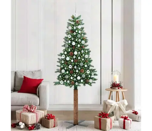 Tievā Ziemassvētku Egle Zaļa 210 Cm Pvc Un Cietā Priedes Koks Vidaxl