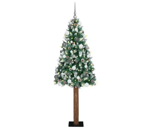 Šaurais Ziemassvētku Koks Led & Bumbu Komplekts Zaļš 210 Cm Pvc Vidaxl