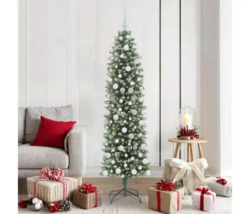 Mākslīgs Slaids Ziemassvētku Koks Zaļš Un Balts 180 Cm Vidaxl