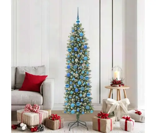 Mākslīgs Slaids Ziemassvētku Koks Zaļš Un Balts 180 Cm Vidaxl