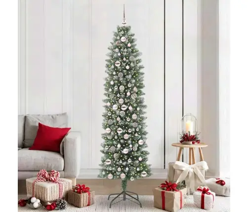 Mākslīgs Slaids Ziemassvētku Koks Zaļš Un Balts 210 Cm Vidaxl