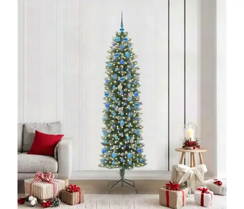 Mākslīgs Slaids Ziemassvētku Koks Zaļš Un Balts 210 Cm Vidaxl