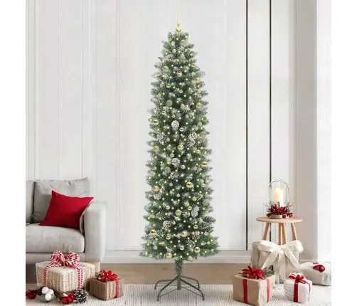 Mākslīgs Slaids Ziemassvētku Koks Zaļš Un Balts 240 Cm Vidaxl