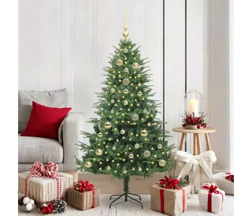 Mākslīgais Iepriekš Apgaismotais Ziemassvētku Koks Ar Bumbu Komplektu Vidaxl