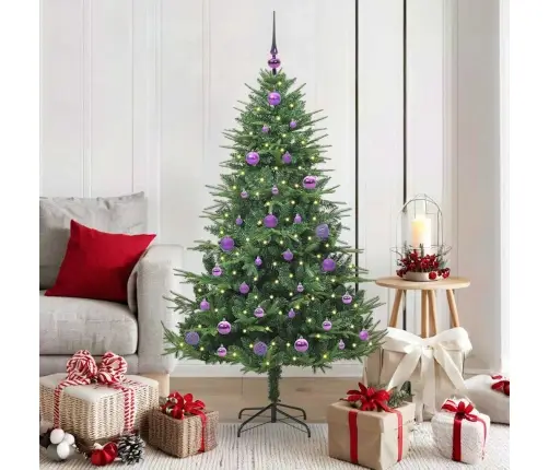 Mākslīgais Iepriekš Apgaismotais Ziemassvētku Koks Ar Bumbu Komplektu Vidaxl