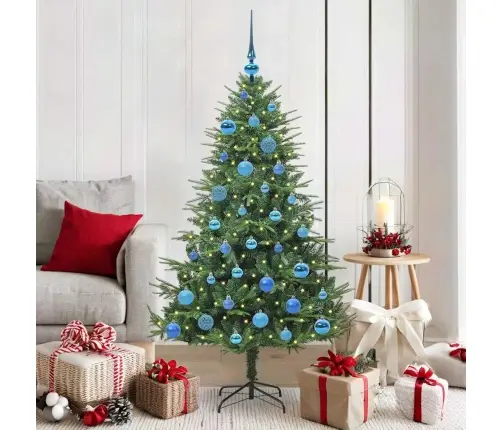 Mākslīgais Iepriekš Apgaismotais Ziemassvētku Koks Ar Bumbu Komplektu Vidaxl