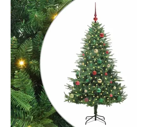 Mākslīgais Iepriekš Apgaismotais Ziemassvētku Koks Ar Bumbu Komplektu Vidaxl