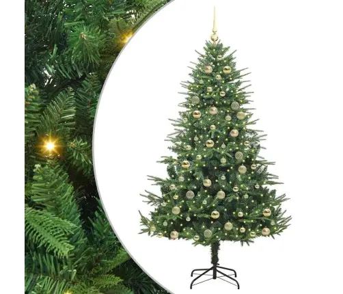 Mākslīgais Iepriekš Apgaismotais Ziemassvētku Koks Ar Bumbu Komplektu Vidaxl