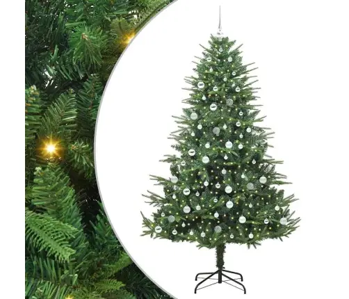 Mākslīgais Iepriekš Apgaismotais Ziemassvētku Koks Ar Bumbu Komplektu Vidaxl