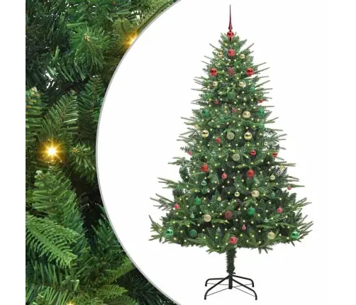 Mākslīgais Iepriekš Apgaismotais Ziemassvētku Koks Ar Bumbu Komplektu Vidaxl