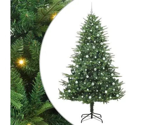 Mākslīgais Iepriekš Apgaismotais Ziemassvētku Koks Ar Bumbu Komplektu Vidaxl