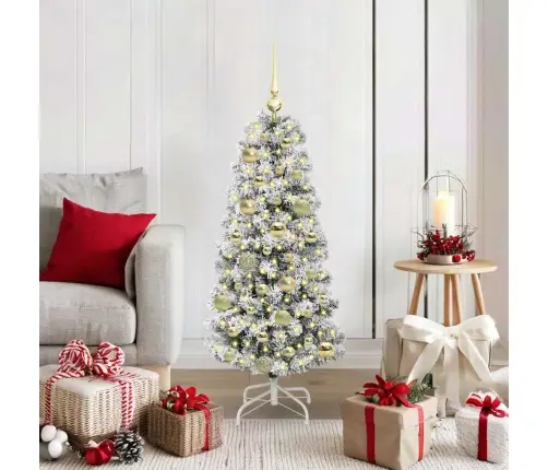 Mākslīgā Saliekamā Ziemassvētku Egle Zaļš Un Balts 120 Cm Pvc Vidaxl