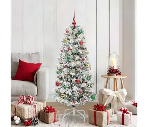 Mākslīgā Saliekamā Ziemassvētku Egle Zaļš Un Balts 150 Cm Pvc Vidaxl