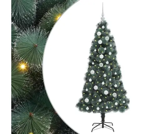 Mākslīgais Izgaismotais Ziemassvētku Koks Ar Bumbu Komplektu Vidaxl