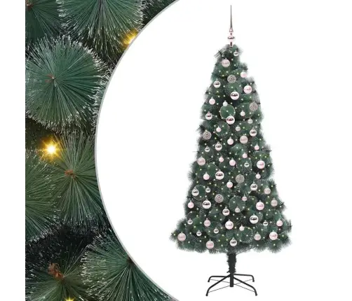 Dirbtinis Iš Anksto Apšviestas Kalėdų Medis Su Kamuoliukų Rinkiniu