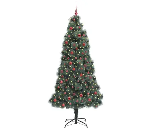 Dirbtinis Iš Anksto Apšviestas Kalėdų Medelis Su Kamuoliukų Rinkiniu