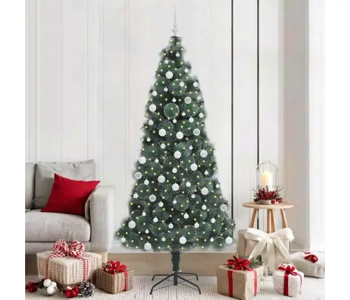Mākslīgais Iepriekš Apgaismots Ziemassvētku Koks Ar Bumbiņu Komplektu Vidaxl