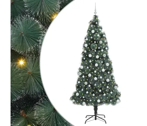 Mākslīgais Iepriekš Apgaismots Ziemassvētku Koks Ar Bumbiņu Komplektu Vidaxl