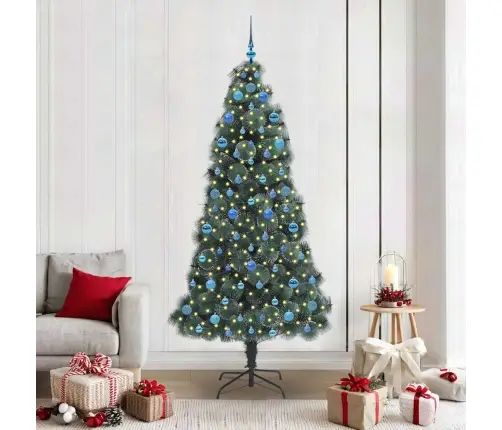 Dirbtinis Iš Anksto Apšviestas Kalėdų Medelis Su Kamuoliukų Rinkiniu