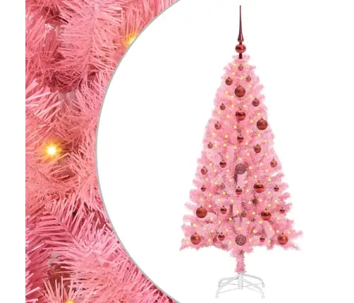 Ziemassvētku Eglīte Su 150 Led Ar Statīvu Rozā 120 Cm Pvc Vidaxl