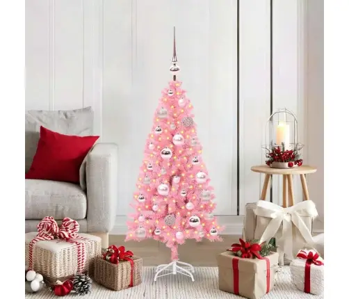 Ziemassvētku Eglīte Su 150 Led Ar Statīvu Rozā 120 Cm Pvc Vidaxl