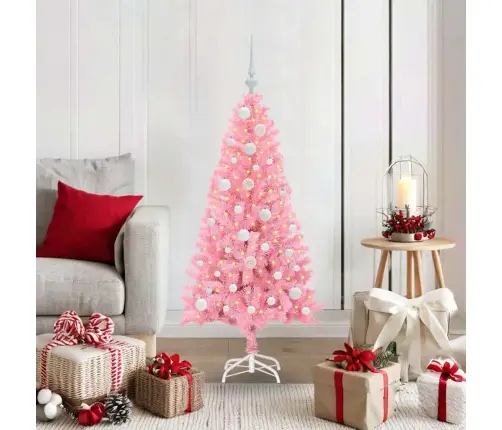 Jõulupuu Koos 150 Led-Iga Koos Alusega Roosa 120 Cm Pvc