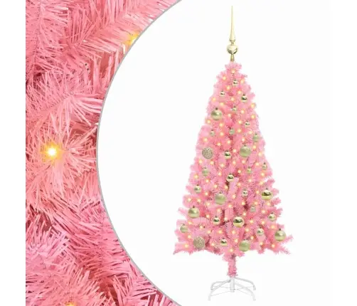 Ziemassvētku Eglīte Su 150 Led Ar Statīvu Rozā 120 Cm Pvc Vidaxl