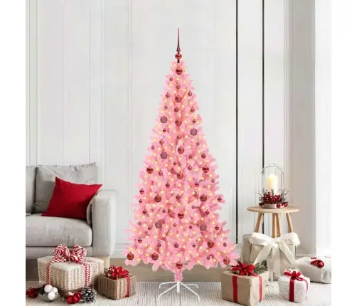 Ziemassvētku Eglīte Su 300 Led Ar Statīvu Rozā 210 Cm Pvc Vidaxl