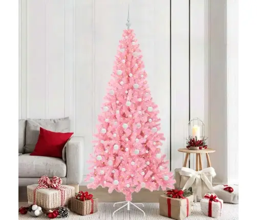 Ziemassvētku Eglīte Su 300 Led Ar Statīvu Rozā 210 Cm Pvc Vidaxl