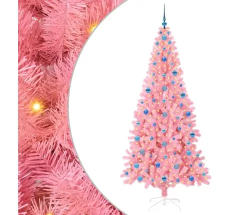 Ziemassvētku Eglīte Su 300 Led Ar Statīvu Rozā 210 Cm Pvc Vidaxl