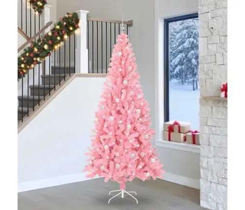 Ziemassvētku Eglīte Su 300 Led Ar Statīvu Rozā 240 Cm Pvc Vidaxl