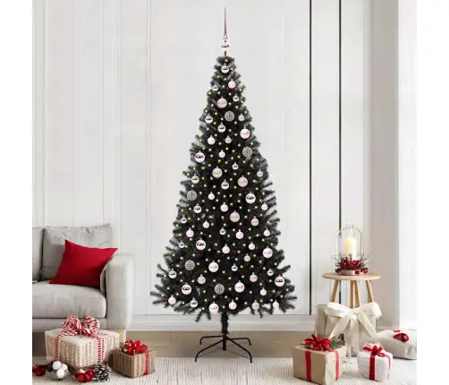 Jõulupuu Koos 300 Led-Iga Koos Alusega Must 210 Cm Pvc