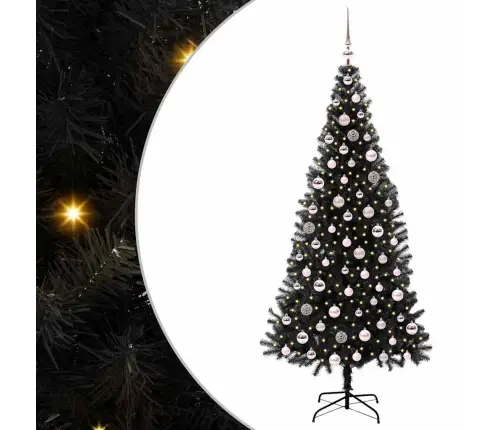 Jõulupuu Koos 300 Led-Iga Koos Alusega Must 210 Cm Pvc