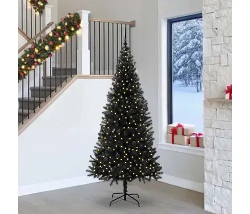 Ziemassvētku Eglīte Su 300 Led Ar Statīvu Melna 240 Cm Pvc Vidaxl