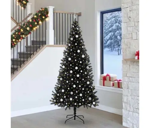 Ziemassvētku Eglīte Su 300 Led Ar Statīvu Melna 240 Cm Pvc Vidaxl