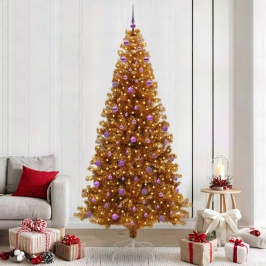 Jõulupuu Koos 300 Led-Iga Koos Alusega Kuldne 240 Cm Pet