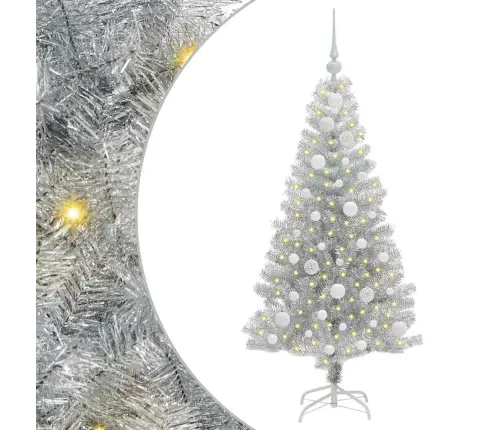 Ziemassvētku Eglīte Su 150 Led Ar Statīvu Sudraba 120 Cm Pet Vidaxl Ziemassvētku Eglīte Su 150 Led Ar Statīvu Sudraba 120 Cm Pet Vidaxl