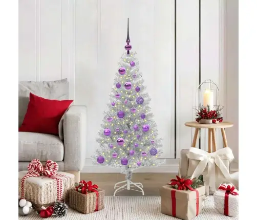 Jõulupuu Koos 150 Led-Iga Koos Alusega Hõbedane 120 Cm Pet