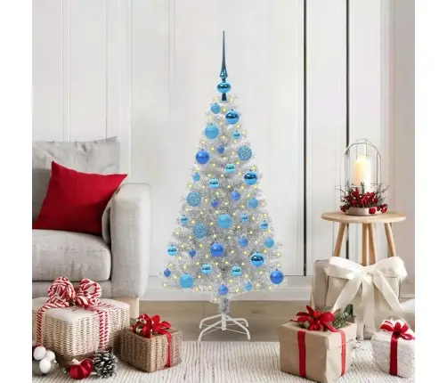 Jõulupuu Koos 150 Led-Iga Koos Alusega Hõbedane 120 Cm Pet