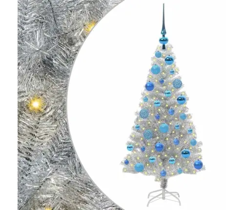 Jõulupuu Koos 150 Led-Iga Koos Alusega Hõbedane 120 Cm Pet