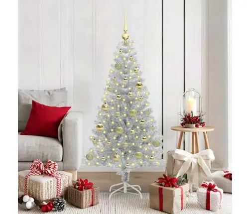 Kalėdų Eglutė Su 150 Led S Stovu Sidabro 150 Cm Pet Kalėdų Eglutė Su 150 Led S Stovu Sidabro 150 Cm Pet