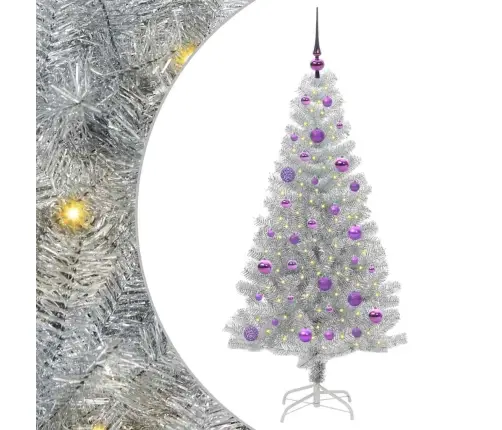Jõulupuu Koos 150 Led-Iga Koos Alusega Hõbedane 150 Cm Pet