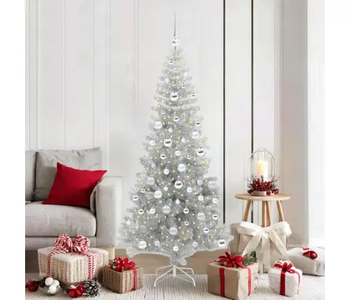 Ziemassvētku Eglīte Su 300 Led Ar Statīvu Sudraba 180 Cm Pet Vidaxl