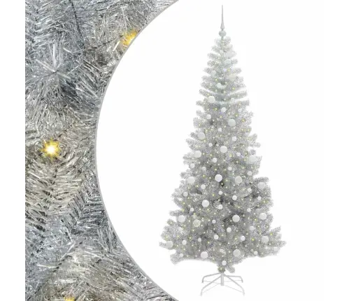 Jõulupuu Koos 300 Led-Iga Koos Alusega Hõbedane 210 Cm Pet