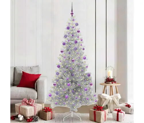 Jõulupuu Koos 300 Led-Iga Koos Alusega Hõbedane 210 Cm Pet