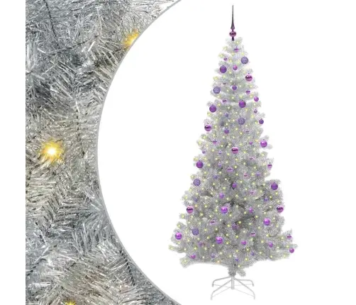 Jõulupuu Koos 300 Led-Iga Koos Alusega Hõbedane 210 Cm Pet