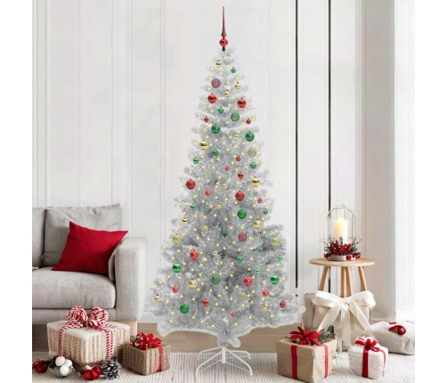 Ziemassvētku Eglīte Su 300 Led Ar Statīvu Sudraba 210 Cm Pet Vidaxl