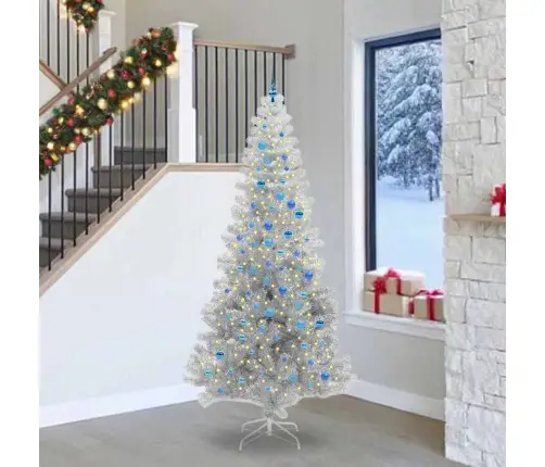 Ziemassvētku Eglīte Su 300 Led Ar Statīvu Sudraba 240 Cm Pet Vidaxl